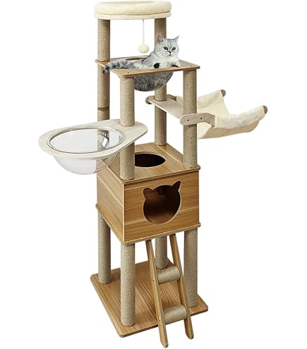 Amazon | キャットタワー 木製 通気性の高い宇宙船型キャットハウス